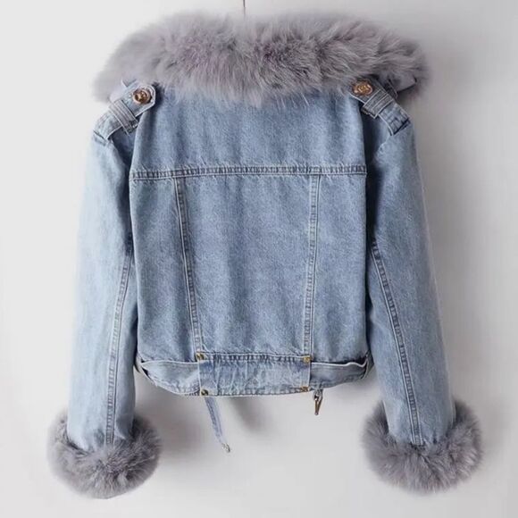 JACKET- 2 Way Denim Jacket With Detachable Faux Fur Lining - Picture 4 of 7